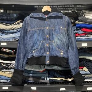 Vintage Y2K Roxy Denim Jacket Cuffed Sleeves Size Small Grunge Cute Alt Trendy